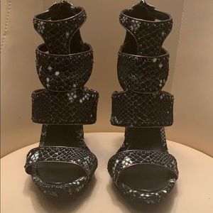 BCBG “Freeda” python print heels